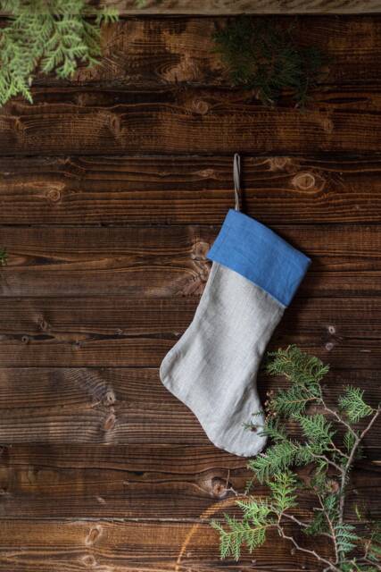 Natural Linen Christmas Stocking - Handcrafted Zero-Waste Decor Made From Fabric Leftovers Various Colors Available - image 1