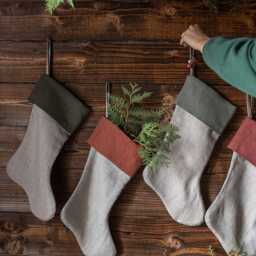 Natural Linen Christmas Stocking - Handcrafted Zero-Waste Decor Made From Fabric Leftovers Various Colors Available - thumbnail 3