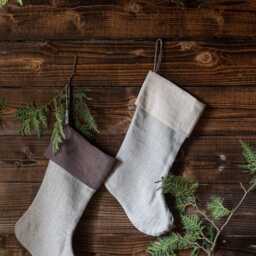 Natural Linen Christmas Stocking - Handcrafted Zero-Waste Decor Made From Fabric Leftovers Various Colors Available - thumbnail 4