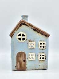 Blue Ceramic Tea-Light - Cottage With Wood Effect Roof