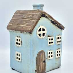 Blue Ceramic Tea-Light - Cottage With Wood Effect Roof - thumbnail 2