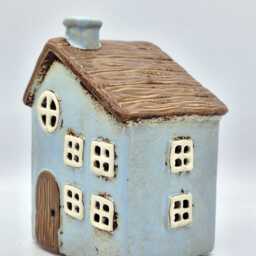 Blue Ceramic Tea-Light - Cottage With Wood Effect Roof - thumbnail 3