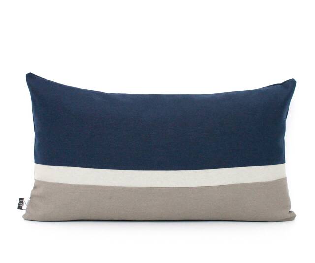Colorblock Lumbar Pillow Cover Navy Blue & Grey Heavy Cotton, Customizable - image 1