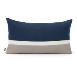 Colorblock Lumbar Pillow Cover Navy Blue & Grey Heavy Cotton, Customizable - thumbnail 1