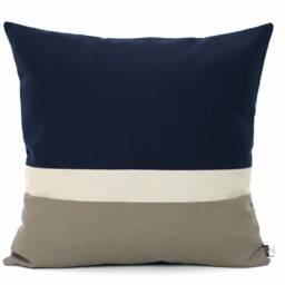 Colorblock Lumbar Pillow Cover Navy Blue & Grey Heavy Cotton, Customizable - thumbnail 2