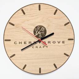 Personalised Wooden Logo Wall Clock Engraved Oak Veneer Timepiece - 30cm - thumbnail 2