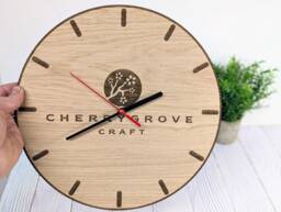 Personalised Wooden Logo Wall Clock Engraved Oak Veneer Timepiece - 30cm