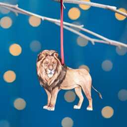 Lion Christmas Tree Decoration, Birch Plywood Ornament, Animal Lover Gift, Festive Watercolour Art, Traditional Keepsake - thumbnail 1