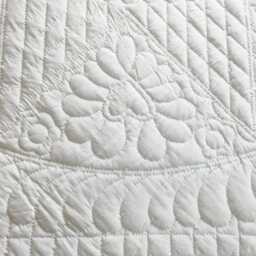 Amish-Inspired Star & Floral Wholecloth Quilt, Hand Quilted 6-8 Spi, Solid Cotton Heirloom Bedspread, Custom Made To Order, Queen-Cal King - thumbnail 4
