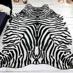 Cowhide Rug - Stenciled With Black & White Zebra Print Pattern - thumbnail 3