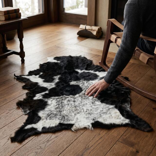 Genuine Black White Goat Skin Rug - Natural Animal Hide Throw, Rustic Decor - image 1
