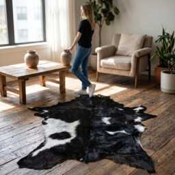 Genuine Black White Goat Skin Rug - Natural Animal Hide Throw, Rustic Decor - thumbnail 4