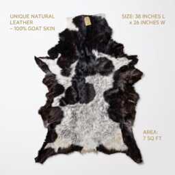 Genuine Black White Goat Skin Rug - Natural Animal Hide Throw, Rustic Decor - thumbnail 3