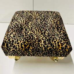 Leopard Print Footstool - Golden Metal Legs, Under Desk Ottoman 28cm Height - thumbnail 4