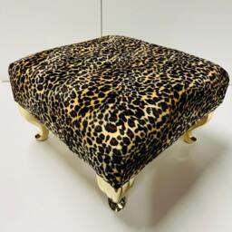 Leopard Print Footstool - Golden Metal Legs, Under Desk Ottoman 28cm Height - thumbnail 3