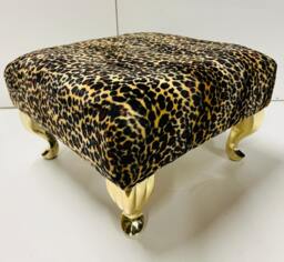 Leopard Print Footstool - Golden Metal Legs, Under Desk Ottoman 28cm Height