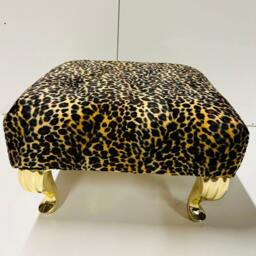 Leopard Print Footstool - Golden Metal Legs, Under Desk Ottoman 28cm Height - thumbnail 2
