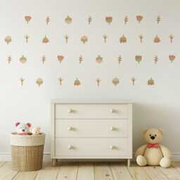 Boho Flower Wall Stickers For Nursery, Neutral Floral Decals, Retro Decor, Baby Room Stickers, Scandinavian Nursery Decor - thumbnail 1