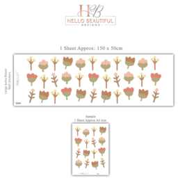 Boho Flower Wall Stickers For Nursery, Neutral Floral Decals, Retro Decor, Baby Room Stickers, Scandinavian Nursery Decor - thumbnail 2