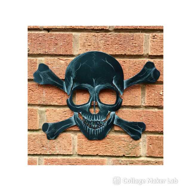 Hand Engraved Steel Skull & Crossbones Pirate Flag - Metal Wall Art - image 1