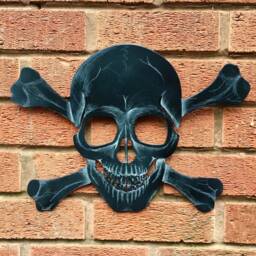 Hand Engraved Steel Skull & Crossbones Pirate Flag - Metal Wall Art - thumbnail 3