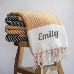 Personalized Handwoven Cotton Throw Blanket Herringbone Sofa Throw, 2nd Anniversary Gift, Nanny Gift For Christmas - thumbnail 1