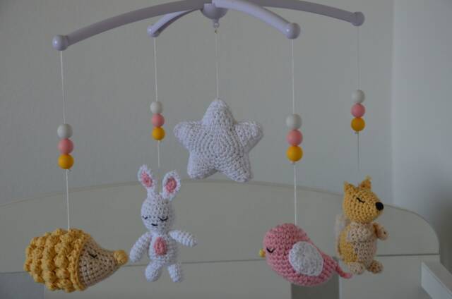 Baby Mobile With Forest Animals, Bird, Bunny, Squirrel, Hedgehog, Crib Mobile, Girl Nursery Decor, Nursery - image 1