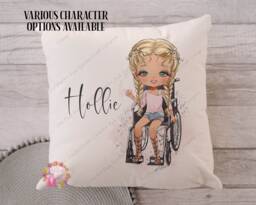 Wheelchair Girl, Personalised Cushion, User, Disability Awareness, Custom Character Girl in Wheelchair, Gift For Her - thumbnail 1