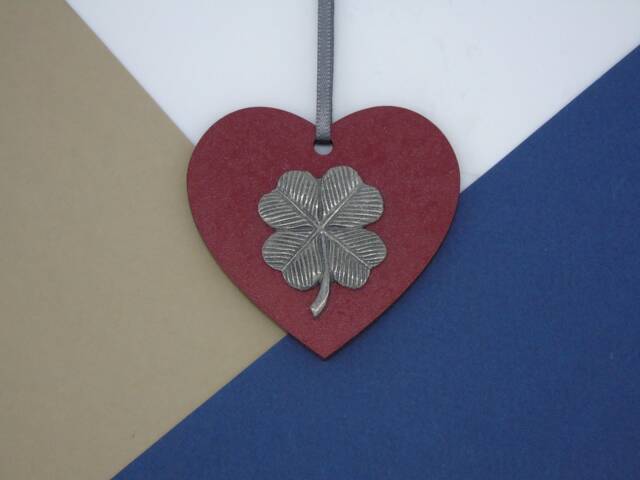 Four Leaf Clover Wooden Heart Decoration - Good Luck Charm Christmas Tree Decoration- Unique Gift - image 1