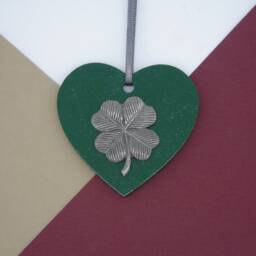 Four Leaf Clover Wooden Heart Decoration - Good Luck Charm Christmas Tree Decoration- Unique Gift - thumbnail 2