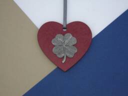 Four Leaf Clover Wooden Heart Decoration - Good Luck Charm Christmas Tree Decoration- Unique Gift - thumbnail 1