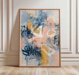 Peach Blue Abstract Graffiti Art, Modern Street Art Print, Contemporary Urban Wall Decor, Colorful Expressive Poster - thumbnail 1