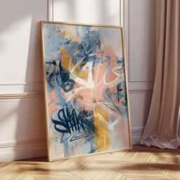 Peach Blue Abstract Graffiti Art, Modern Street Art Print, Contemporary Urban Wall Decor, Colorful Expressive Poster - thumbnail 2