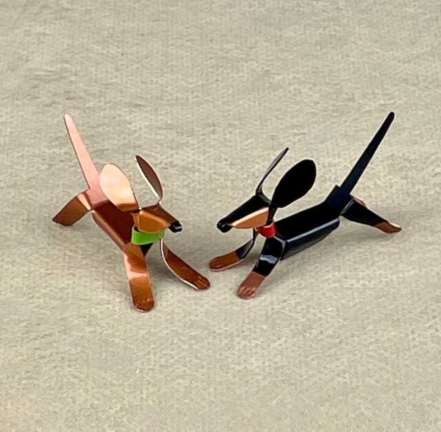Dachshund Puppy Handmade Copper Sculpture, Collectible Miniature Art Figurine - image 1