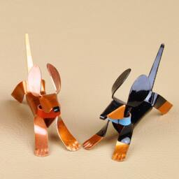 Dachshund Puppy Handmade Copper Sculpture, Collectible Miniature Art Figurine - thumbnail 2