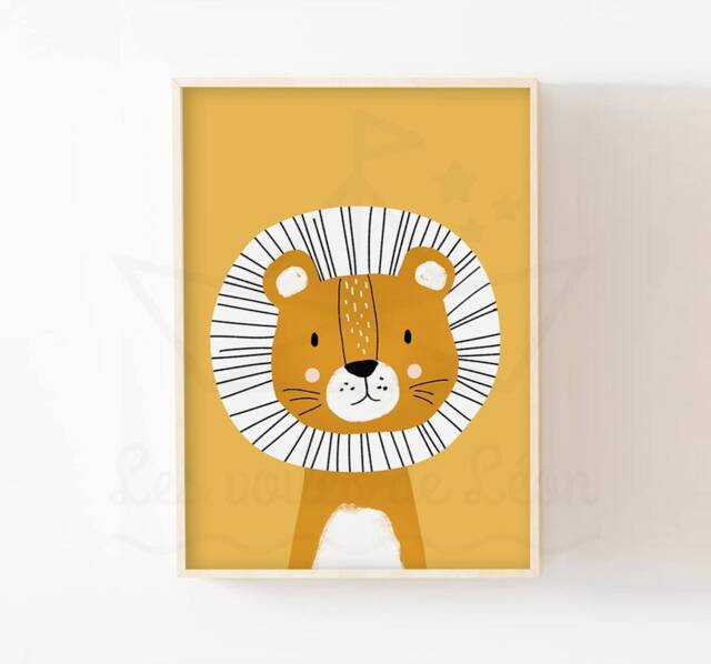 Children's Room Decoration Lion Poster, Personalized Name Safari Animals, Baby Shower Gift Idea - image 1