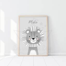 Children's Room Decoration Lion Poster, Personalized Name Safari Animals, Baby Shower Gift Idea - thumbnail 2