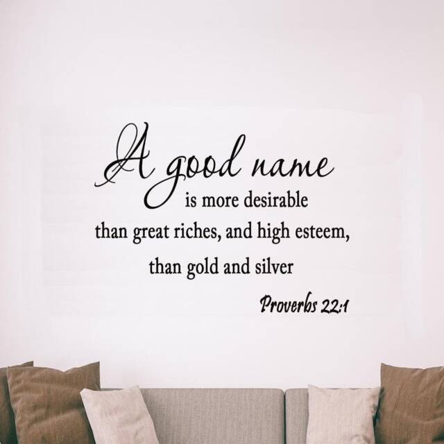 Christian Faith Stickers Bible Verse Scripture Wall Decal - A Good Name Is More Desirable Than Great Riches Proverbs 221 - Vwaq - image 1
