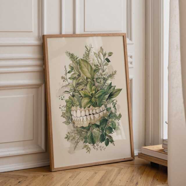 Dental Wall Art Print - Botanical Jaw Illustration Modern Dentist Office D??cor Anatomy Medical - image 1