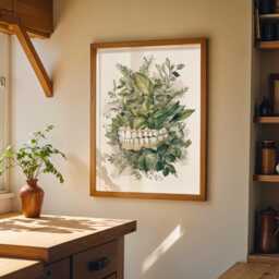 Dental Wall Art Print - Botanical Jaw Illustration Modern Dentist Office D??cor Anatomy Medical - thumbnail 3
