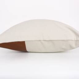 Colorblock Cushion Cover Suede Leather Navy Blue Cream Linen Scatter - thumbnail 4