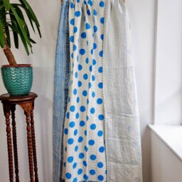 Kantha Stitch Pure Cotton Reversible Bed/Sofa/Picnic/Kids Room Throw Singlesize Handprint Dohar Floral Summer White Blue Pop Polka Stripe - thumbnail 4