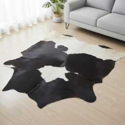 Authentic Black & White Cowhide Rug - Medium Natural Leather Skin For Elegant Interiors - 42x44 Inches - thumbnail 2