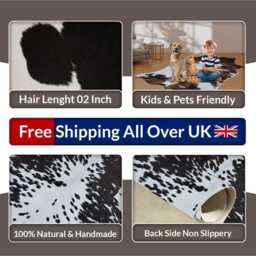 Authentic Black & White Cowhide Rug - Medium Natural Leather Skin For Elegant Interiors - 42x44 Inches - thumbnail 3