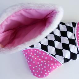 Harlequin Christmas Stocking, Rhinestone Detail, Pink Polka Dot Toe - thumbnail 2