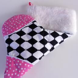 Harlequin Christmas Stocking, Rhinestone Detail, Pink Polka Dot Toe - thumbnail 3