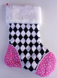 Harlequin Christmas Stocking, Rhinestone Detail, Pink Polka Dot Toe - thumbnail 1