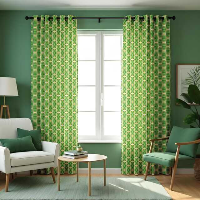 Green Botanical Curtains, Tropical Leaf Pattern Drapes, Custom Made Eyelet Or Rod Pocket Panels - image 1