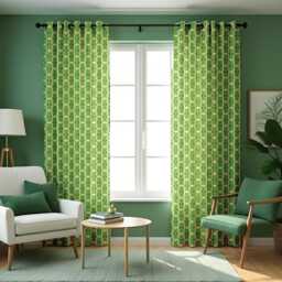 Green Botanical Curtains, Tropical Leaf Pattern Drapes, Custom Made Eyelet Or Rod Pocket Panels - thumbnail 1