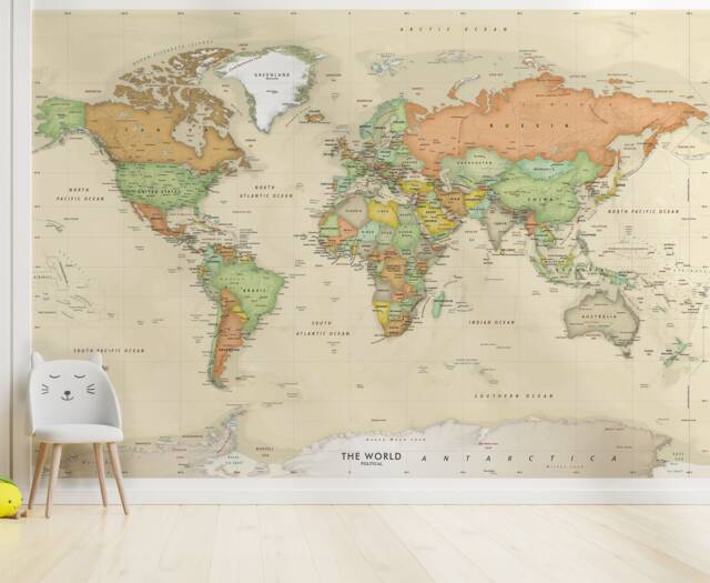 World Map Wall Mural Antique Oceans Design - Removable Peel & Stick - image 1